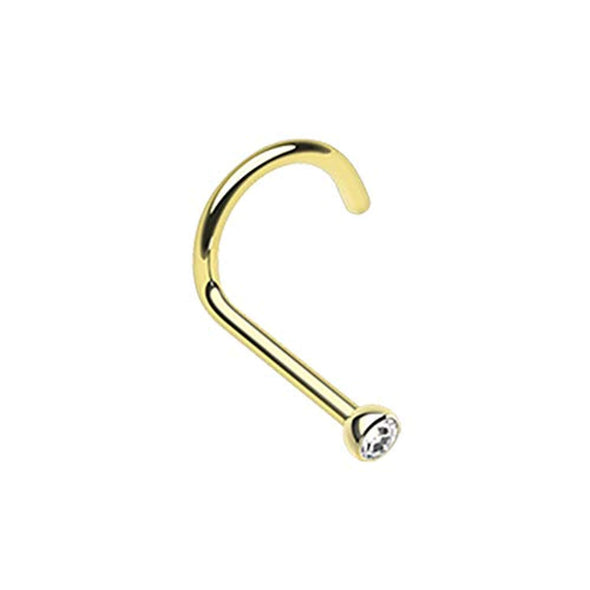 Golden Press Fit Gem Top Steel WildKlass Nose Screw Ring-WildKlass Jewelry