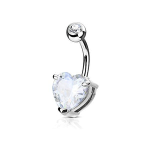 Double Gemmed Solitaire Heart CZ Prong Set 316L Surgical Steel WildKlass Navel Ring-WildKlass Jewelry