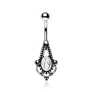 316L Stainless Steel Medieval Style WildKlass Navel Ring with Howlite Stone-WildKlass Jewelry