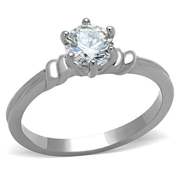 WildKlass Stainless Steel Solitaire Ring High Polished (no Plating) Women AAA Grade CZ Clear-WildKlass Jewelry