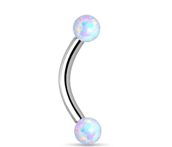 316L Surgical Steel Internally Threaded Curved Eyebrow Barbell Synthetic Opal by WildKlass Jewelry-WildKlass Jewelry