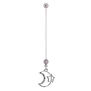 PTFE Pregnancy WildKlass Navel Ring w/ Moon and Star Dangle-WildKlass Jewelry