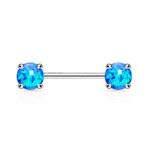 Opal Prong Set Front Facing Ends 316L Surgical Steel WildKlass Nipple Barbells-WildKlass Jewelry