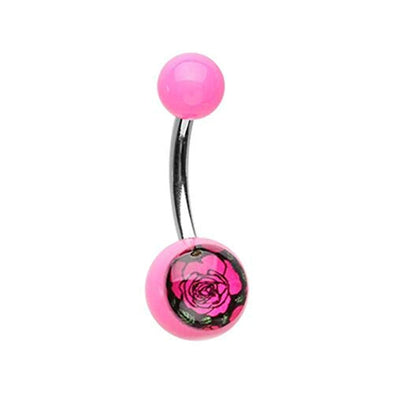 Romantic Roses Acrylic Logo WildKlass Belly Button Ring-WildKlass Jewelry
