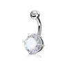 Double Gemmed Solitaire Round CZ Prong Set 316L Surgical Steel WildKlass Navel Ring-WildKlass Jewelry
