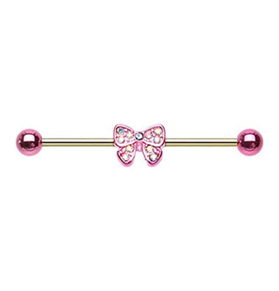 Rose Gold Dainty Bow-Tie Sparkle WildKlass Industrial Barbell-WildKlass Jewelry
