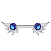 WildKlass Round and Marquise CZ Prong Set Angel Wings Ends 316L Surgical Steel Nipple Barbell Rings-WildKlass Jewelry