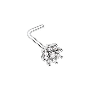 Gleaming CZ Flower L-Shape WildKlass Nose Ring (Clear)-WildKlass Jewelry