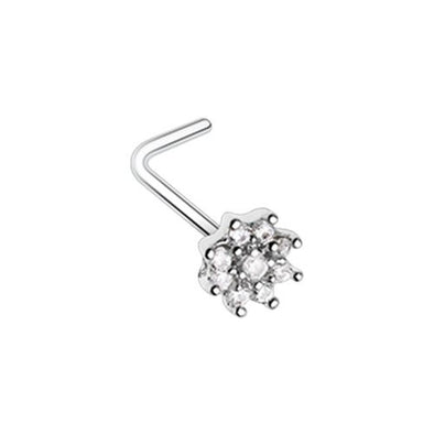 Gleaming CZ Flower L-Shape WildKlass Nose Ring (Clear)-WildKlass Jewelry