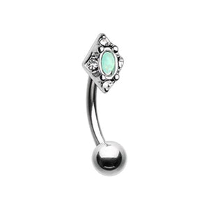 Diamond Ornate WildKlass Curved Barbell Eyebrow Ring (Clear/Mint Green)-WildKlass Jewelry