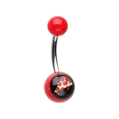 Feed me Pizza Acrylic Logo WildKlass Belly Button Ring-WildKlass Jewelry