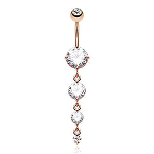 Rose Gold Brilliant Gem Cascade WildKlass Belly Button Ring-WildKlass Jewelry