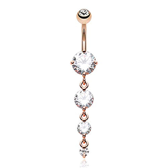 Rose Gold Brilliant Gem Cascade WildKlass Belly Button Ring-WildKlass Jewelry