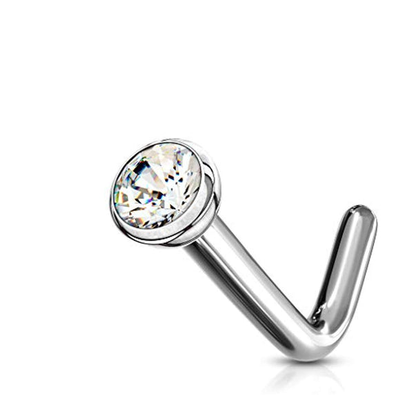 WildKlass Grade 23 Titanium Press Fit Jeweled 2mm Micro Ball top L Bend Nose Stud Rings-WildKlass Jewelry