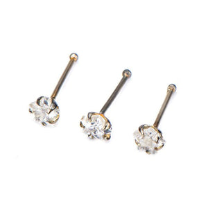 316L Surgical Steel WildKlass Nose Bone with Clear CZ Star Gem Top-WildKlass Jewelry