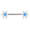 WildKlass Opalite Petals with Opal Center Flowers on Both Ends 316L Surgical Steel Barbell Nipple Rings-WildKlass Jewelry