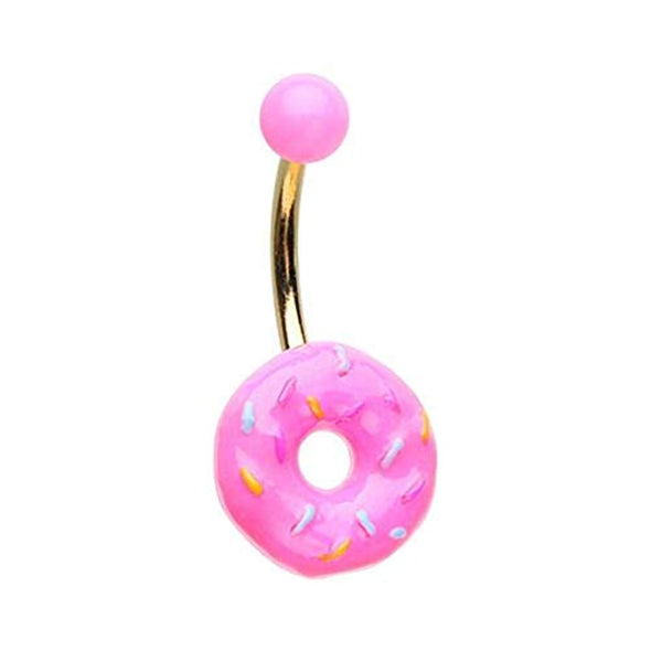 Golden Pink Donut Non Dangle WildKlass Belly Button Ring-WildKlass Jewelry