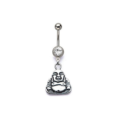 WildKlass Navel with Happy Buddha Dangle Charm 14g 7/16's-WildKlass Jewelry