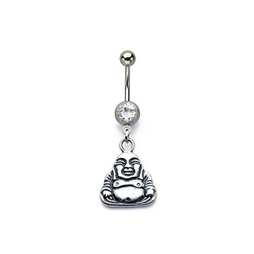 WildKlass Navel with Happy Buddha Dangle Charm 14g 7/16's-WildKlass Jewelry