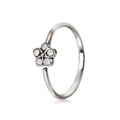 316L Stainless Steel Synthetic White Opal Flower WildKlass Cartilage Earring/Nose Hoop Ring-WildKlass Jewelry