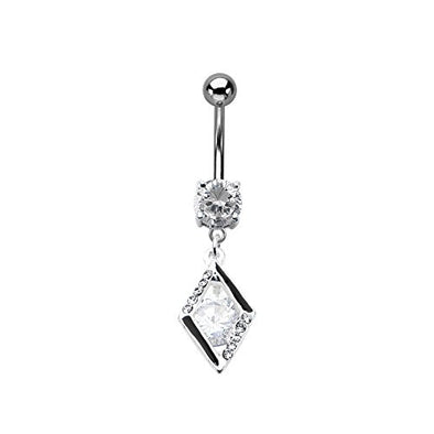WildKlass Navel with clear CZ diamond dangle charm 14g 3/8-WildKlass Jewelry
