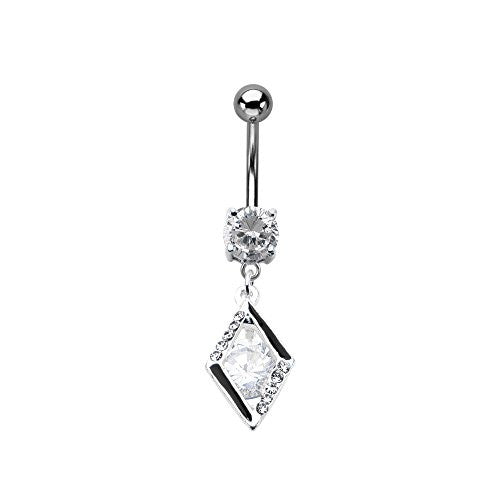 WildKlass Navel with clear CZ diamond dangle charm 14g 3/8-WildKlass Jewelry
