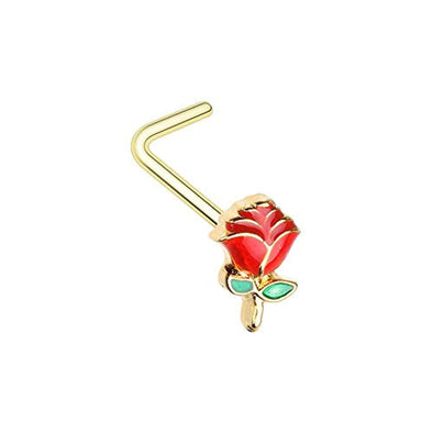 WILDKLASS Golden Enchanted Rose L-Shape Nose Ring-WildKlass Jewelry