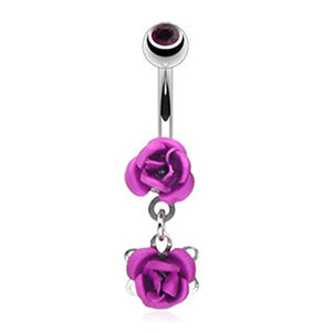 Double Metal Rose WildKlass Navel Ring Gem WildKlass Ball (Sold by Piece)-WildKlass Jewelry
