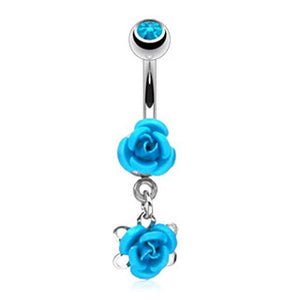 Double Metal Rose WildKlass Navel Ring Gem WildKlass Ball (Sold by Piece)-WildKlass Jewelry