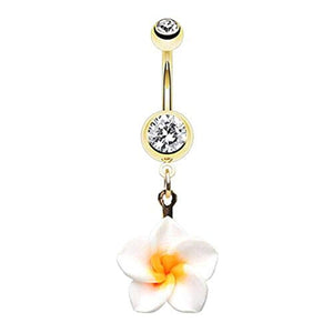 Golden Classic Plumeria Flower WildKlass Belly Button Ring-WildKlass Jewelry