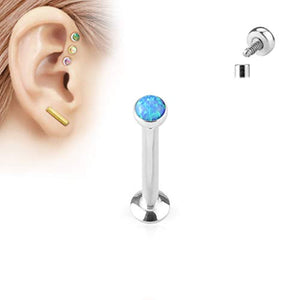 WildKlass Opal Set Flat Disc Top Internally Threaded 316L Surgical Steel Labret Stud for Lip, Chin, Ear Cartilage Piercings-WildKlass Jewelry