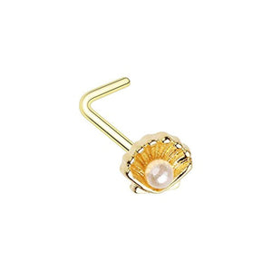 WILDKLASS Golden Ariel's Pearl Shell L-Shaped Nose Ring-WildKlass Jewelry