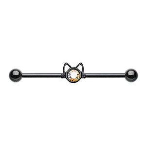 Black Cat Just Kittying Around WildKlass Industrial Barbell-WildKlass Jewelry