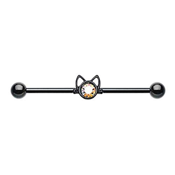 Black Cat Just Kittying Around WildKlass Industrial Barbell-WildKlass Jewelry
