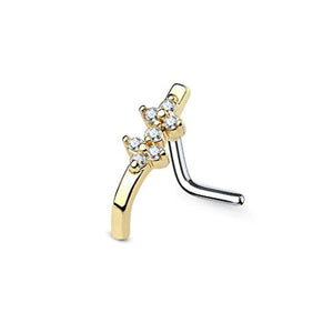 WildKlass CZ Set Double Diamond Nose Crawlers 316L Surgical Steel L Bend Nose Stud Rings-WildKlass Jewelry