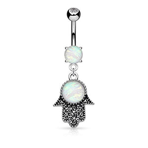Opal Glitter Set Hamsa Dangle Surgical Steel WildKlass Belly Button Navel Rings-WildKlass Jewelry