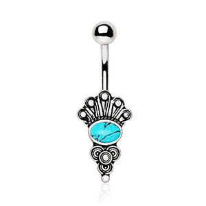 316L Stainless Steel Medieval Style WildKlass Navel Ring with Turquoise Stone-WildKlass Jewelry