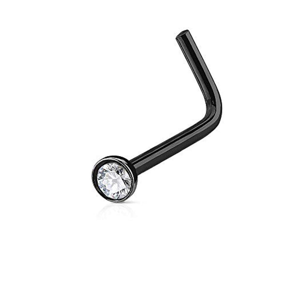 WildKlass Crystal Set Half Ball Top IP Over 316L Surgical Steel L Bend Nose Stud Rings-WildKlass Jewelry
