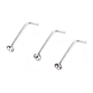Pack of 3 WildKlass Nose L-Bend with Bezel Set Clear CZ Gem Top-WildKlass Jewelry