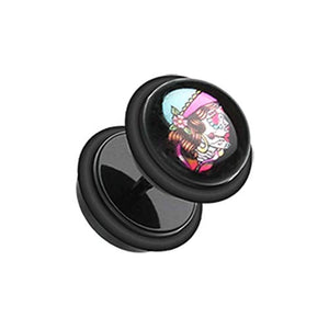 Day of the Dead Lady Skull Acrylic WildKlass Fake Plug with O-Rings-WildKlass Jewelry