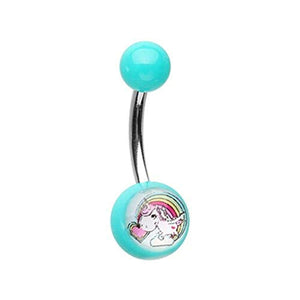 Rainbow Unicorn Acrylic Logo WildKlass Belly Button Ring-WildKlass Jewelry