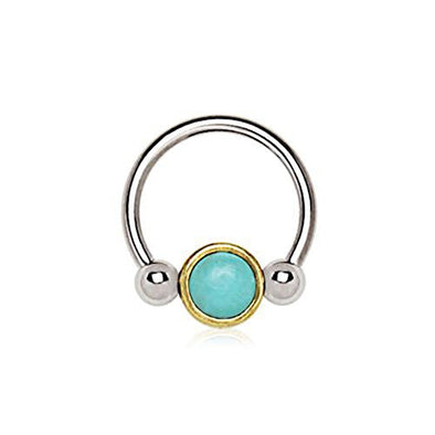 316L Stainless Steel Turquoise Snap-In WildKlass Captive Bead Ring / Septum Ring-WildKlass Jewelry