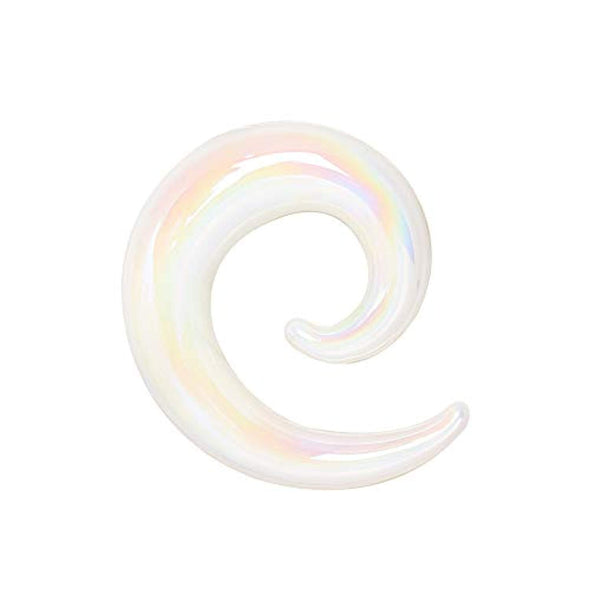 White Iridescent Glass WildKlass Spiral Taper-WildKlass Jewelry