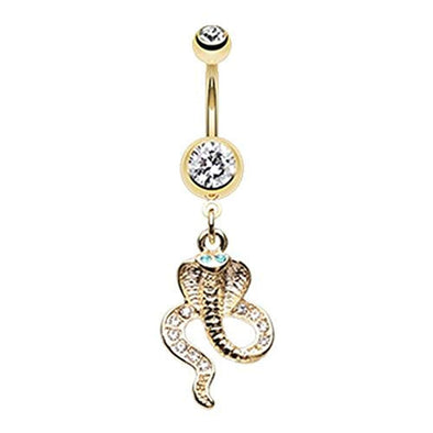 Golden Once Bitten Snake WildKlass Belly Button Ring-WildKlass Jewelry