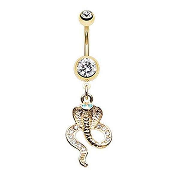 Golden Once Bitten Snake WildKlass Belly Button Ring-WildKlass Jewelry