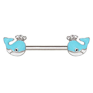 316L Stainless Steel Light Blue Whale WildKlass Nipple Bar-WildKlass Jewelry
