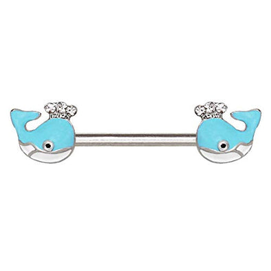 316L Stainless Steel Light Blue Whale WildKlass Nipple Bar-WildKlass Jewelry