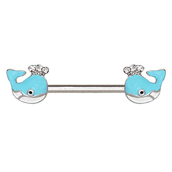 316L Stainless Steel Light Blue Whale WildKlass Nipple Bar-WildKlass Jewelry