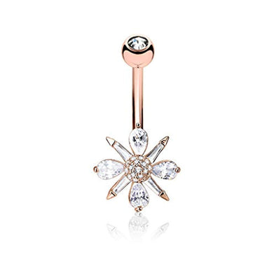 Barguette CZ and Pear CZ Clustered and CZ Paved Ball Center 316L Surgical Steel WildKlass Belly Button Navel Rings-WildKlass Jewelry