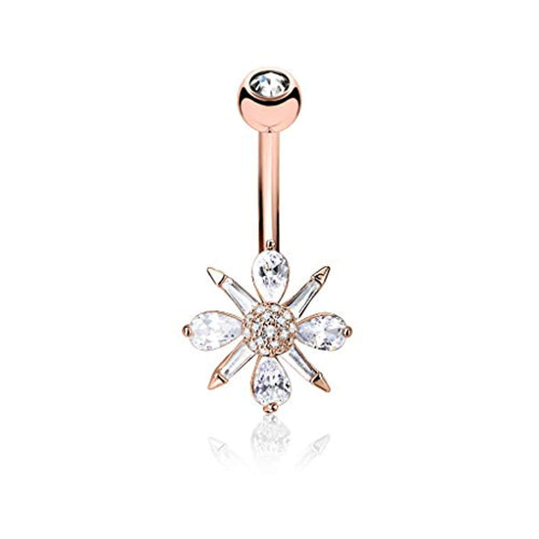 Barguette CZ and Pear CZ Clustered and CZ Paved Ball Center 316L Surgical Steel WildKlass Belly Button Navel Rings-WildKlass Jewelry